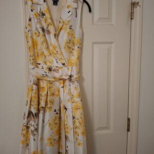JH Yellow Floral Print Sleeveless Collared Womens Wrap Dress Size 8